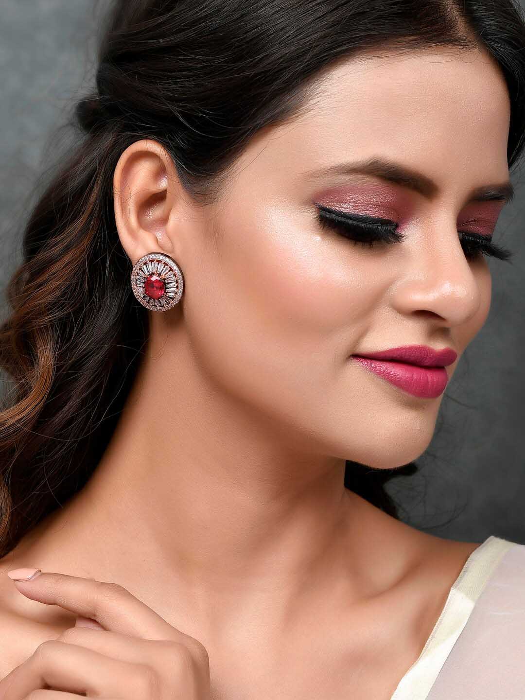 Shoshaa Rose Gold-Polished & White Circular Studs