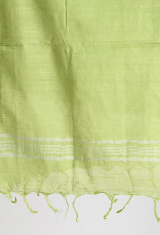 Mominos Fashion Moeza Women's Linen Cotton Silver Border Parrot Green Dupatta