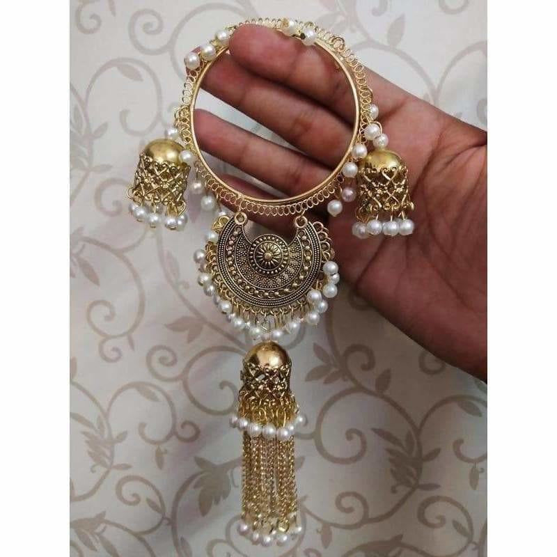 MS Fashion India Gold Color With White Pearls, Jhumkas Hanging Bangles