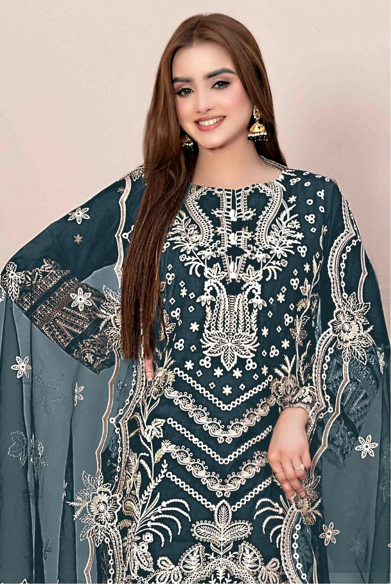 Anaita Teal Faux Georgette Stitched Suit with Embroidery Work