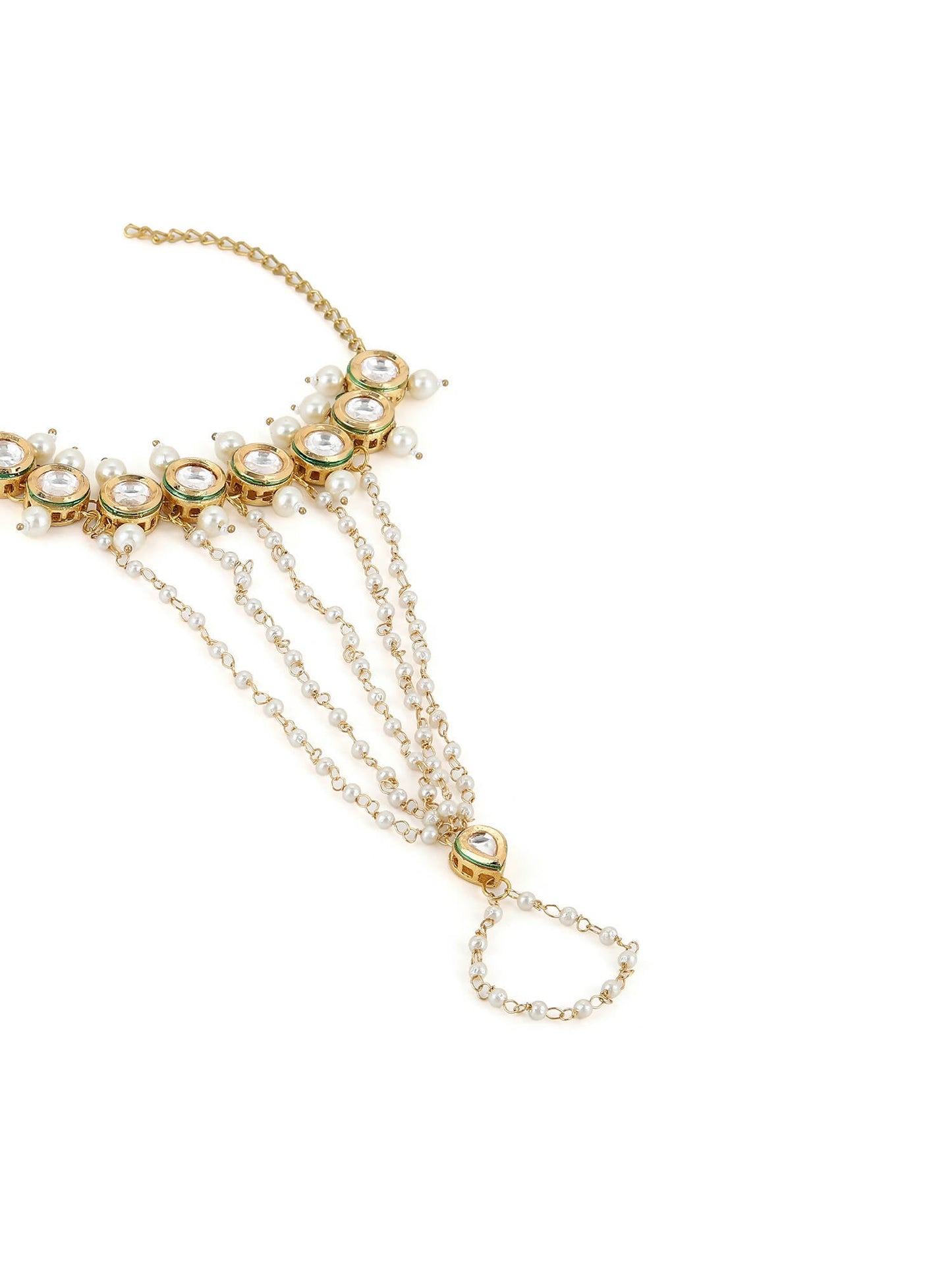 Women's Gold-Toned White Brass Kundan Gold-Polished Link Bracelet - Ruby Raang