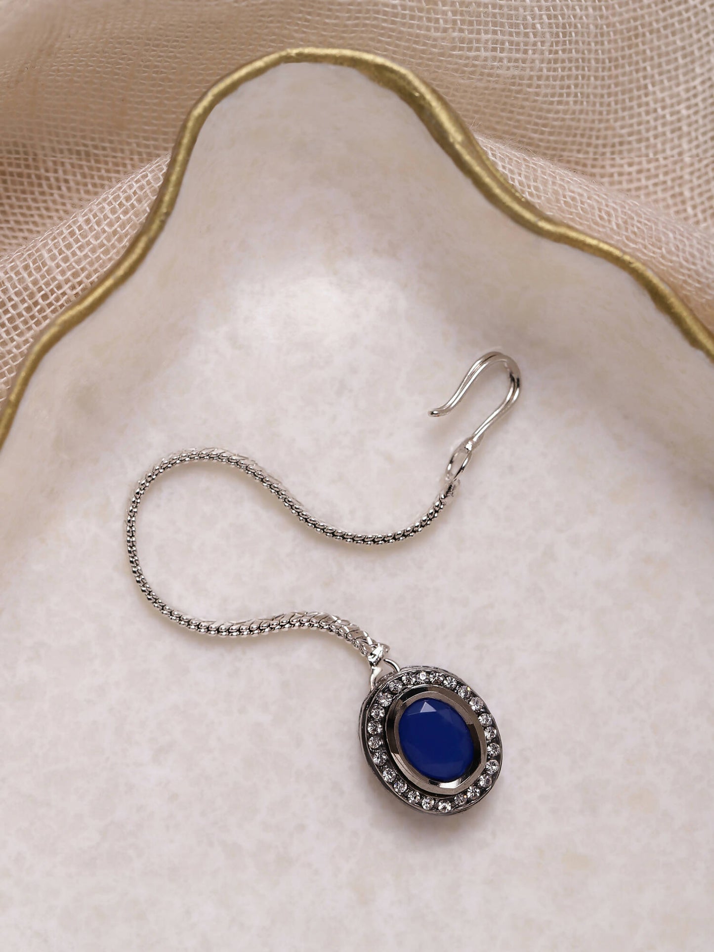 Women's Blue Silver-Toned Kundan Studded Maang Tikka - Ruby Raang