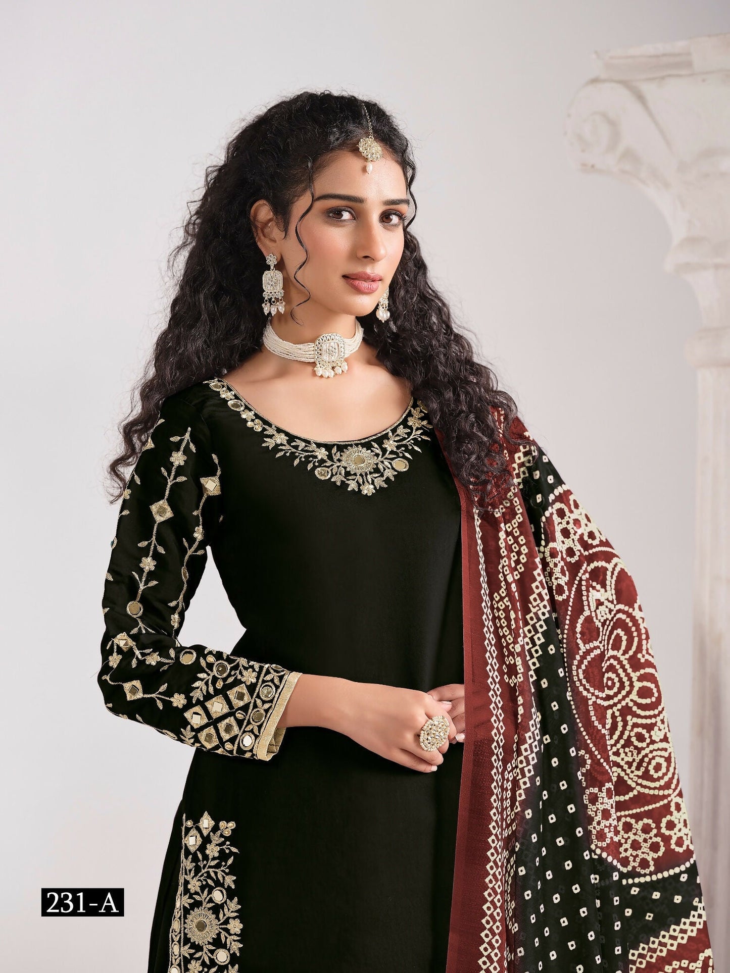 Anaita Black Roman Silk Stitched Suit with Embroidery & Real Mirror Work