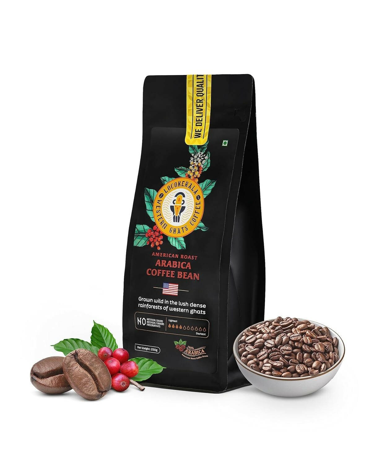 LocoKerala Western Ghats American Roast Arabica Whole Bean Coffee