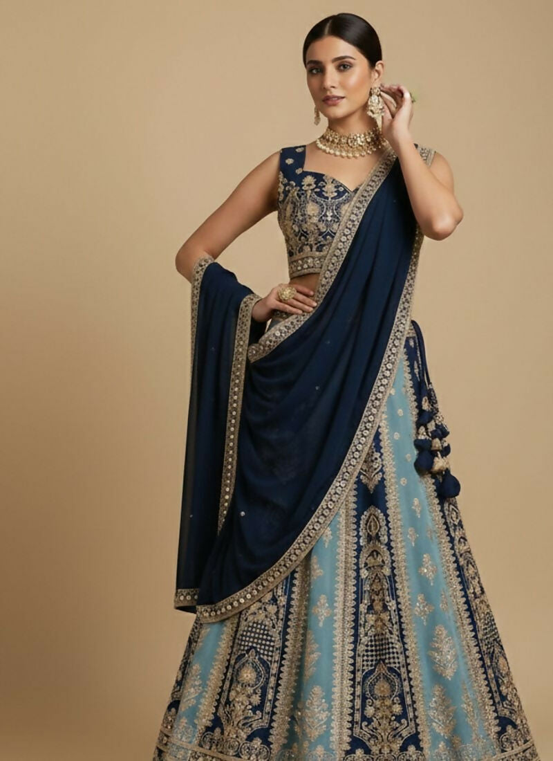 Lehenga Mart Blue Faux Georgette Designer Bollywood Style Wedding Wear Lehenga Choli