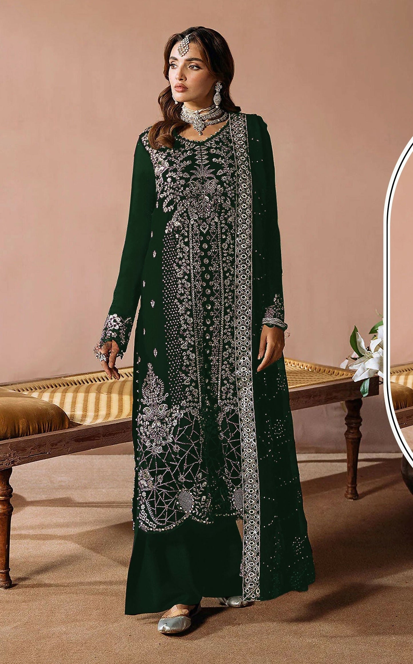 Anaita Green Velvet Suit with Embroidery Sequence Work