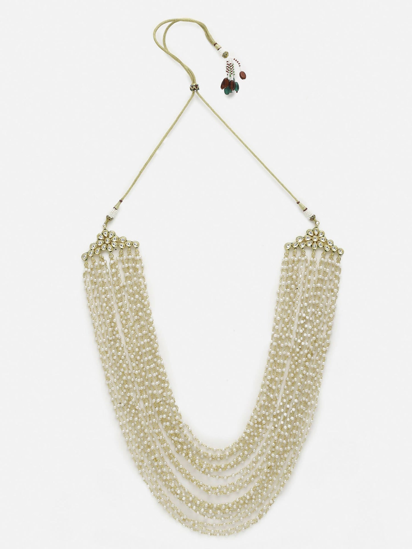 Gold-Toned White Gold-Polished Pearls Layered Handcrafted Necklace - Ruby Raang