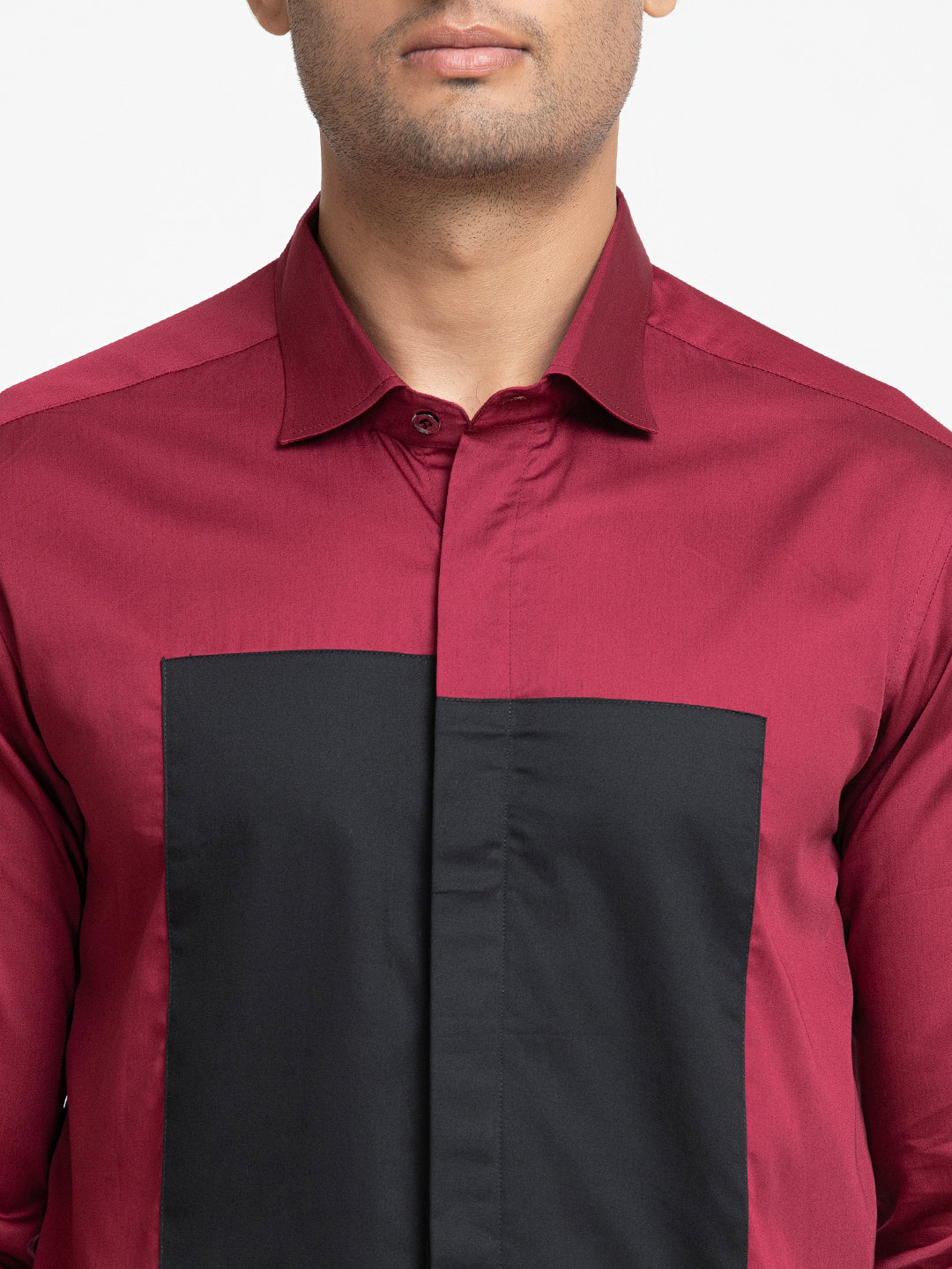 Red Shirt With Black Patch Box Shirt by Hilo Design