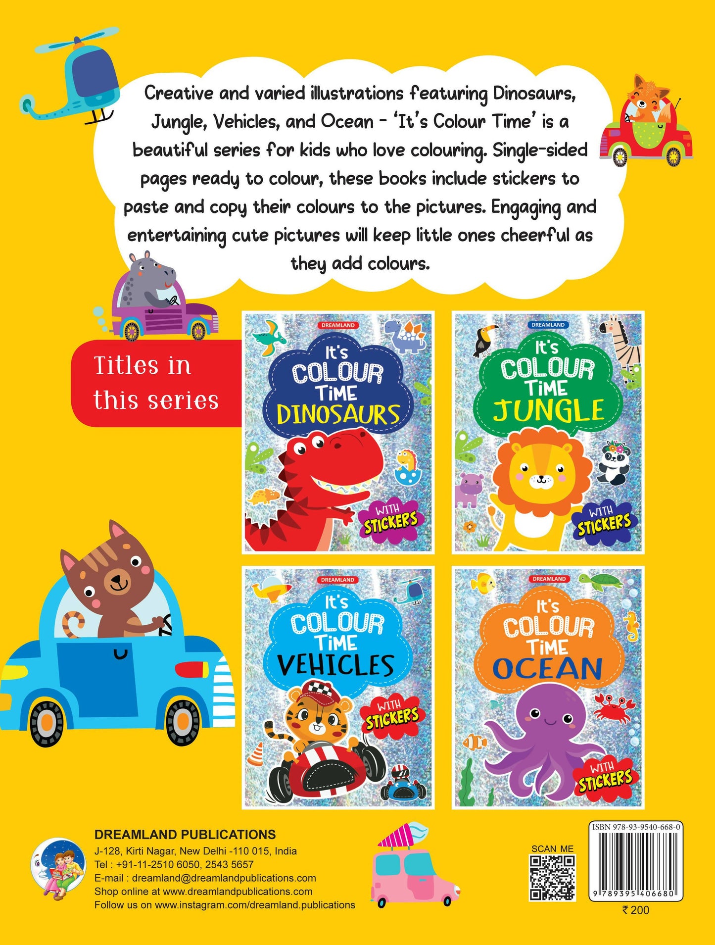 Dreamland Vehicles- It's Colour time with Stickers : Children Drawing, Painting & Colouring Book