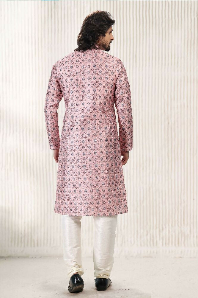 Raivat Ethnic Jacquard Banarasi Silk Digital Print Kurta Pajama In Dark Pink Colour
