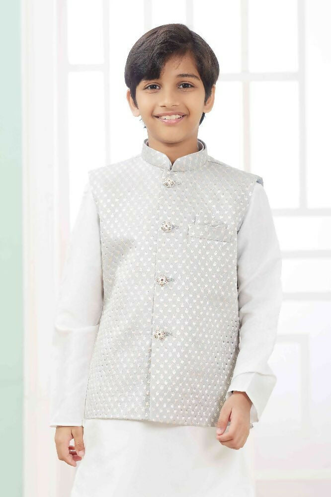 Raivat Ethnic Art Silk Embroidery Work 3 Pics Jacket Set In Grey Colour