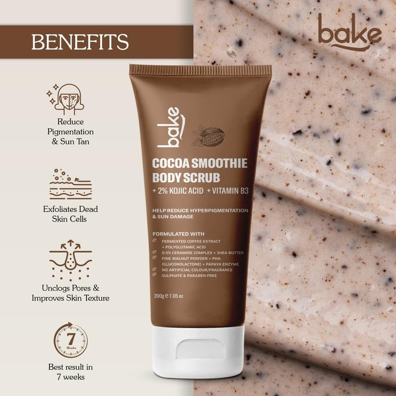 Bake 2% Kojic Acid Coffee Smoothie Body Scrub For Pigmentation & Strawberry Skin - 150 gms