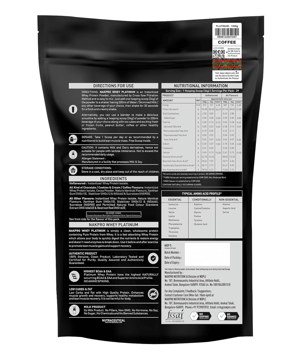 Nakpro Platinum Whey Protein Isolate Coffee Flavour - 1000 gms