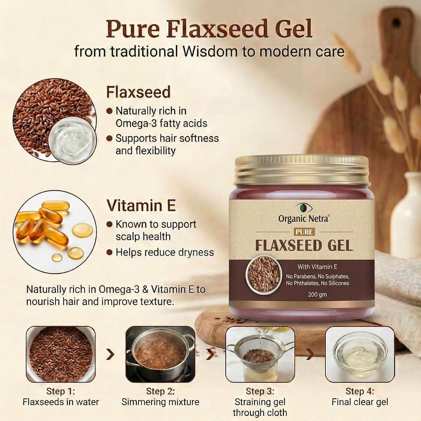 Organic Netra Pure Flaxseed Hair Gel - 200 gms