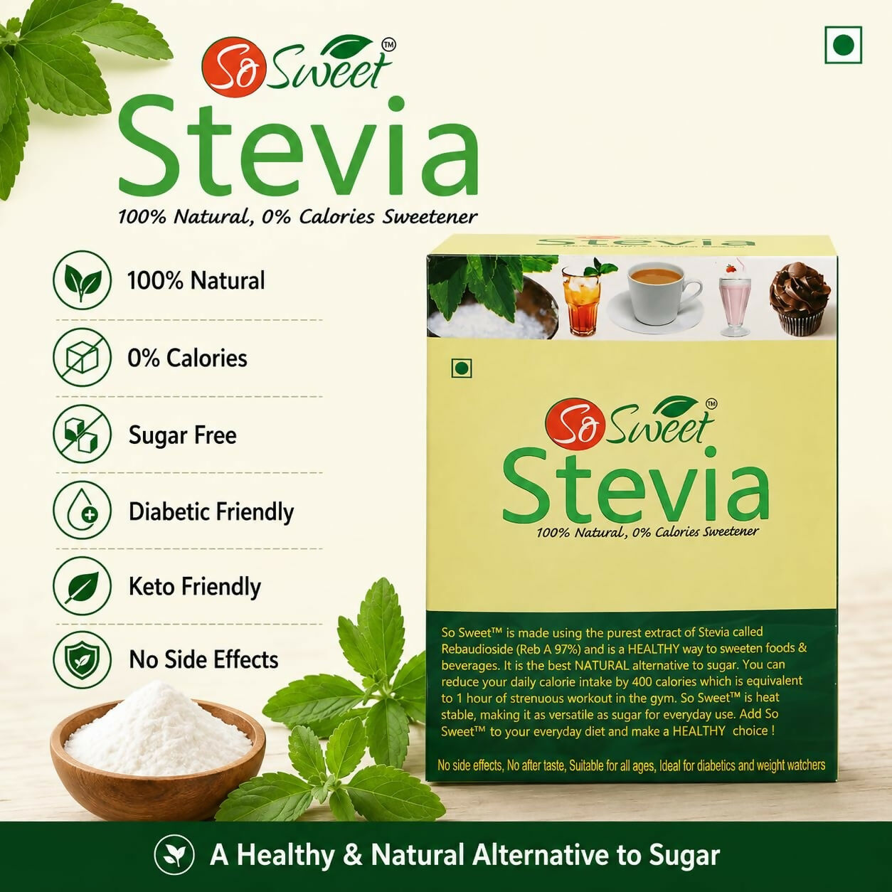 So Sweet Stevia Sachets -50 Sugar Free Natural Sweetener