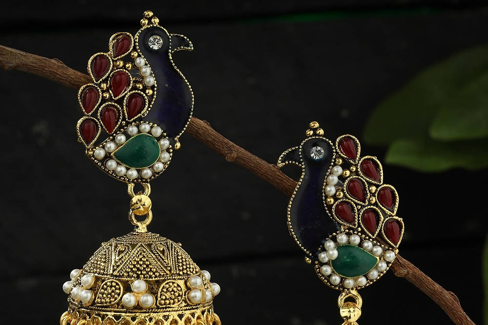 Mominos Fashion Johar Kamal Traditional Peacock Design Multi Color Jhumka