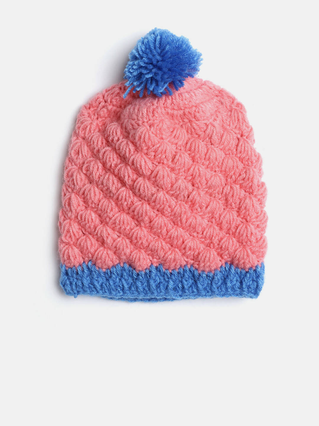 Chutput Kids Woollen Hand Knitted Pom Pom Design Cap - Pink