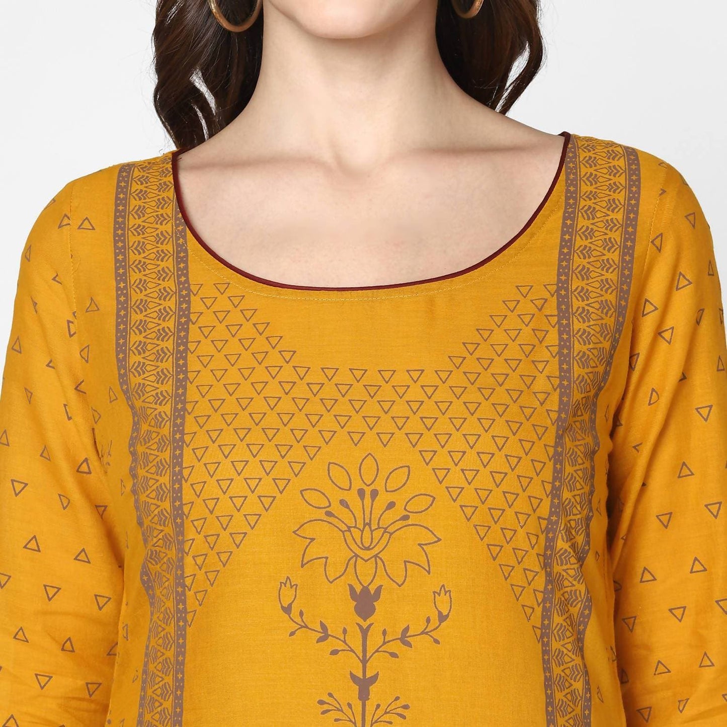 Cheera Hand Block Print Mustard Straight Kurta (MAAI-045K)