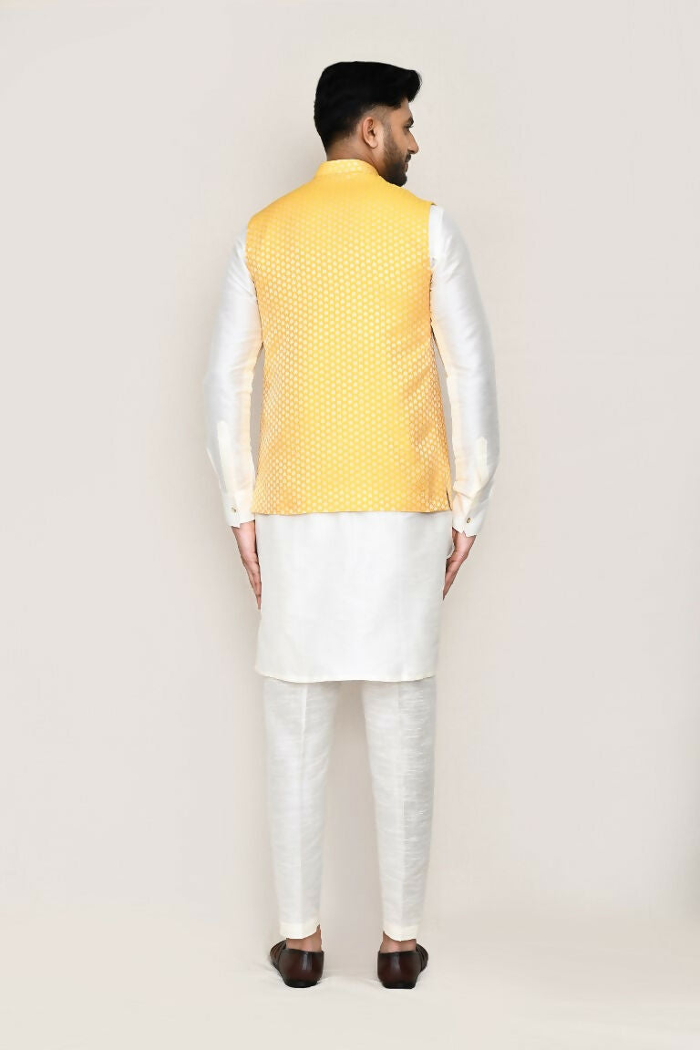 Joban Fashion White Colored Art Silk Fabric Kurta, Jacket With Straight Fit Pant