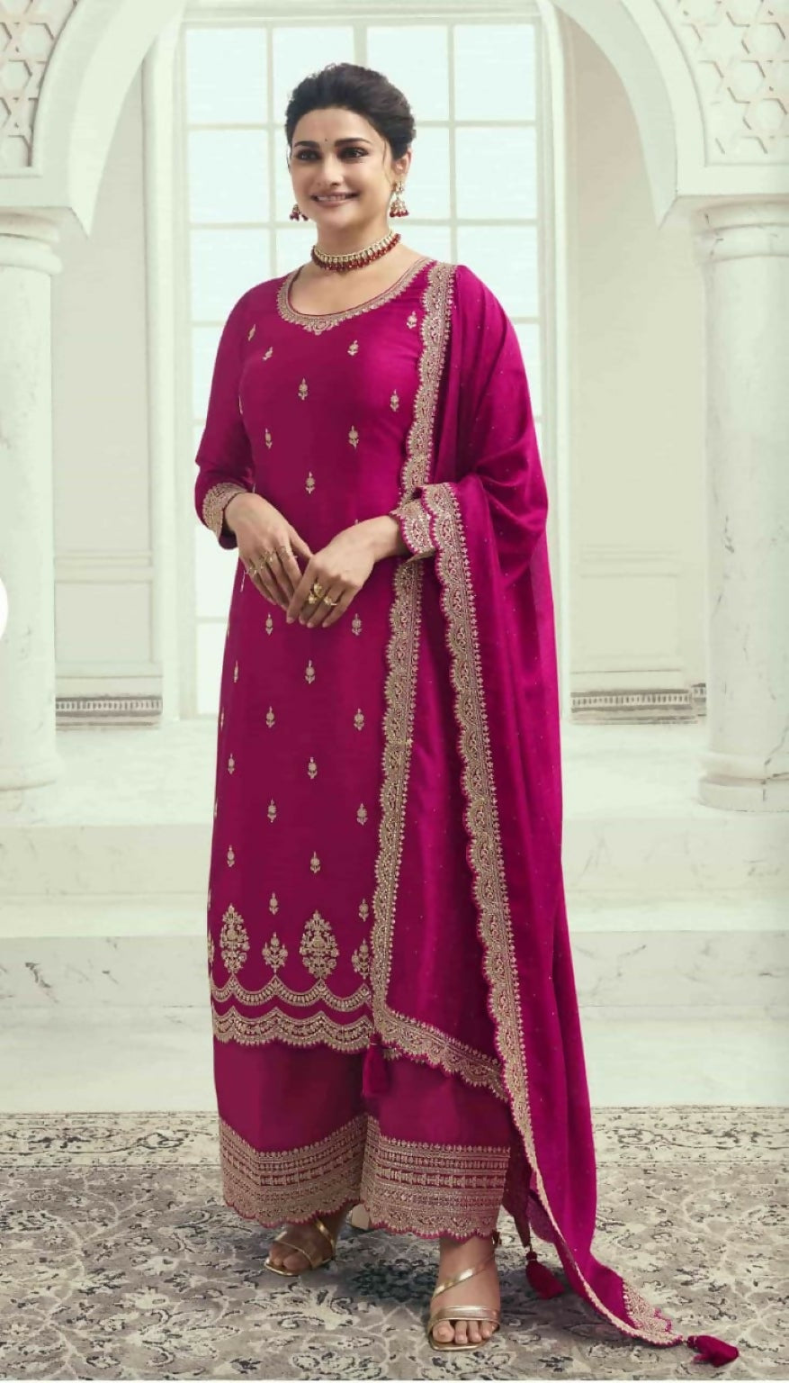 Anaita Rani Pink Silk Georgette Stitched Suit with Embroidery Sequins