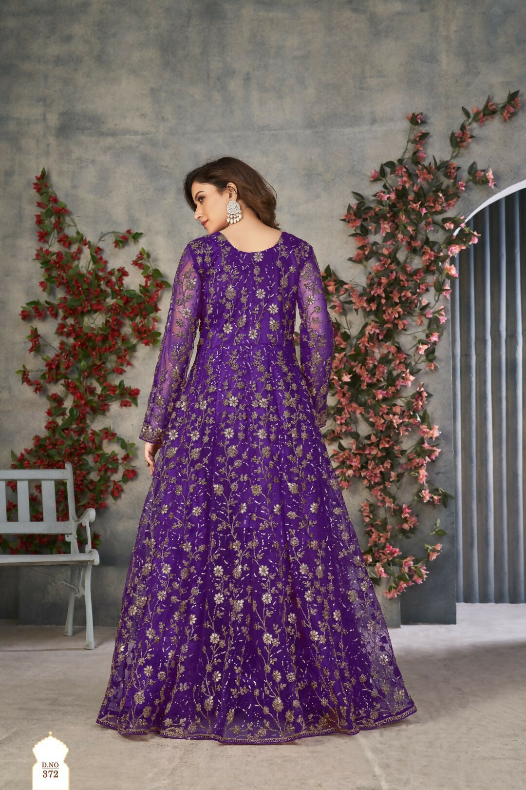 Anaita Purple Embroidered Net Stitched Anarkali suit