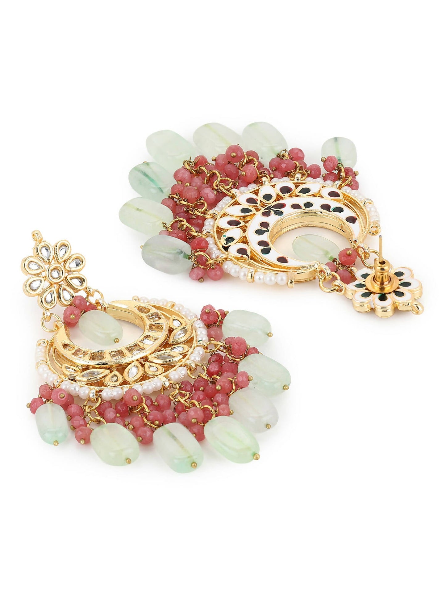 Gold-Toned Red Contemporary Gold-Polished Chandbalis Earrings - Ruby Raang
