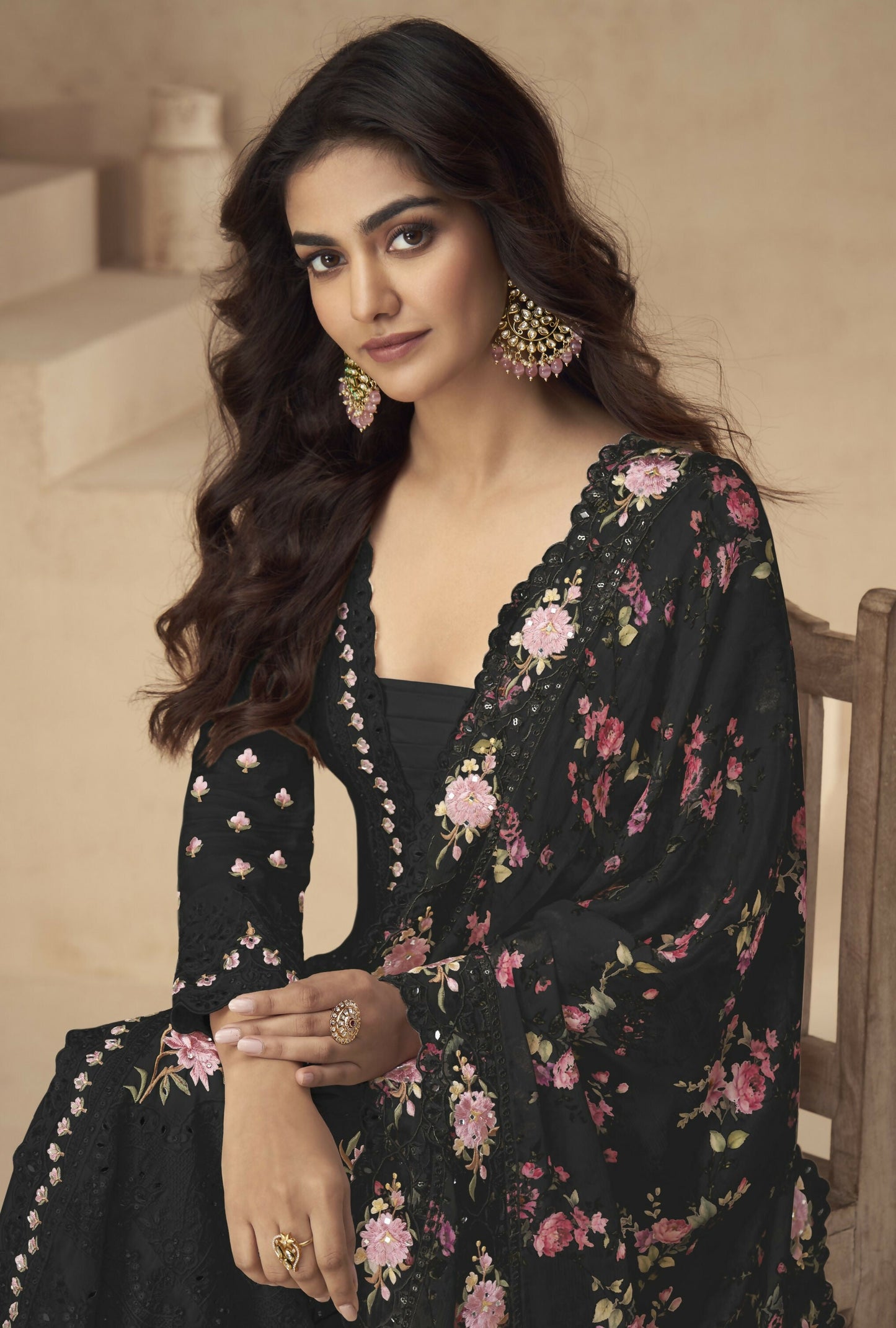 Anaita Black Chinon Readymade Suit with Embroidery Sequence Work