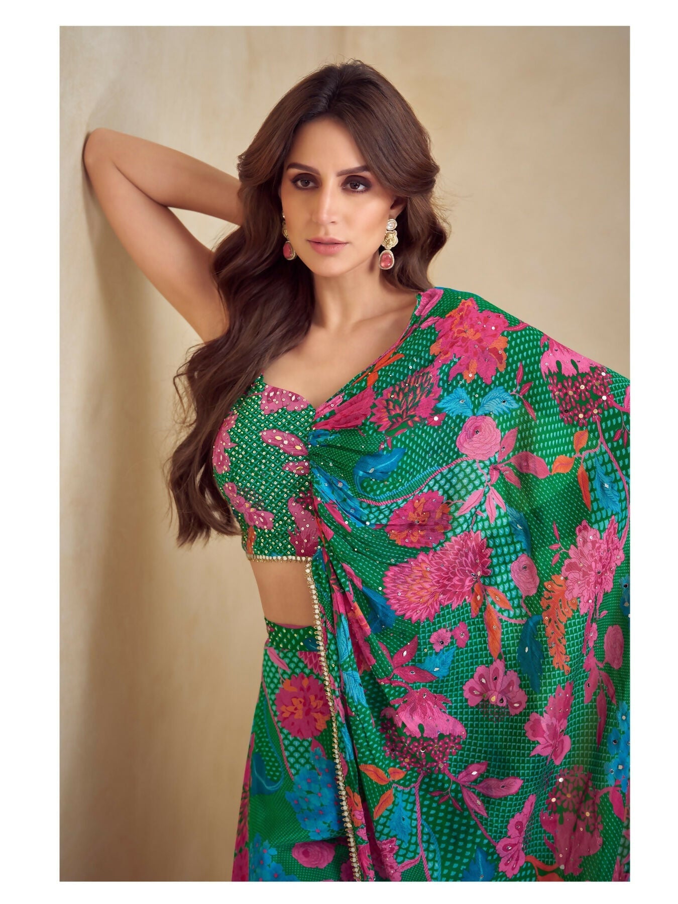 Anaita Dark Green Real Chinon Stitched Suit with Printed & Embroidery hand work