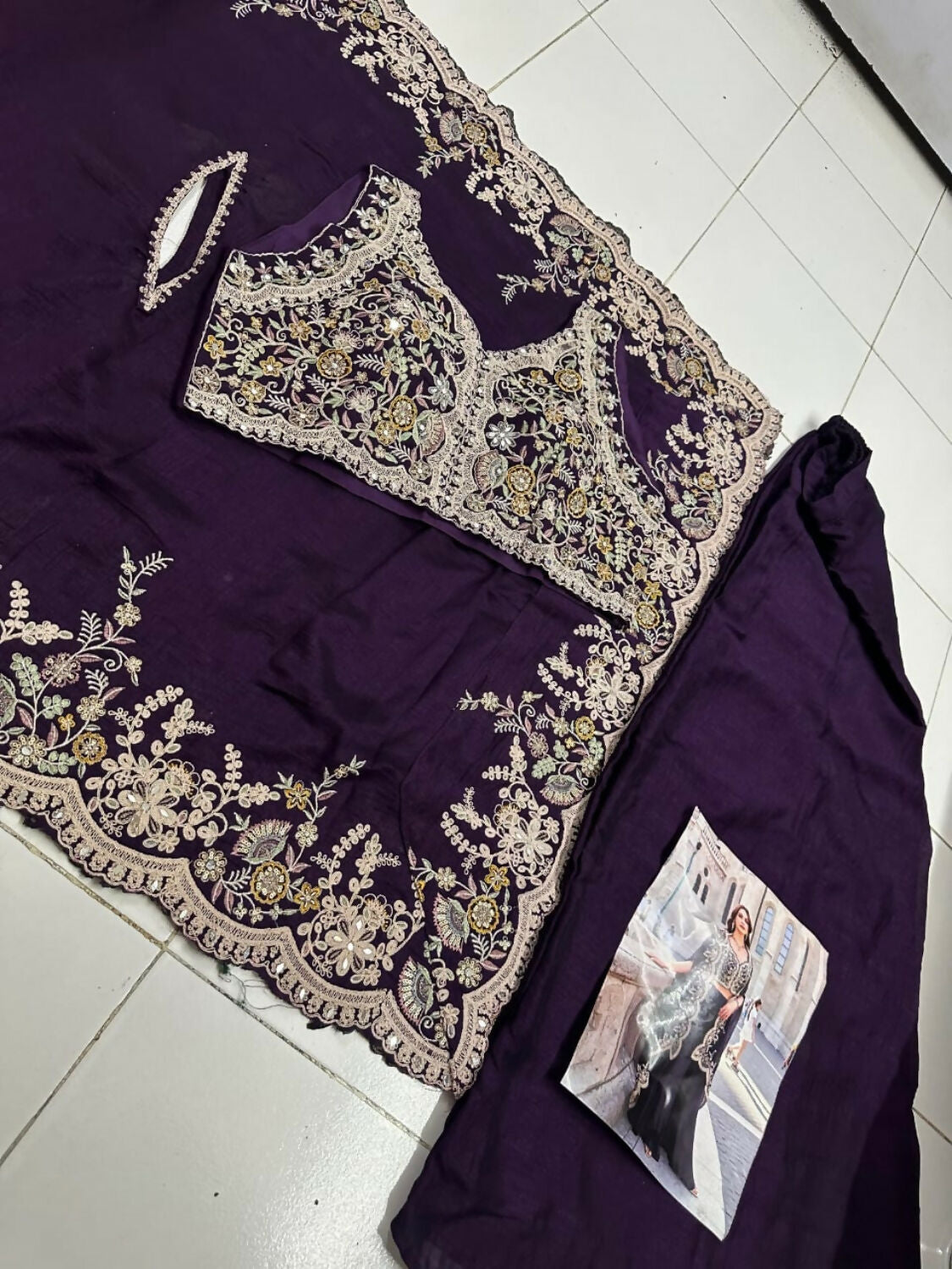 Anaita Purple Real Premium Silk Stitched Shrug Suit with Embroidery Work