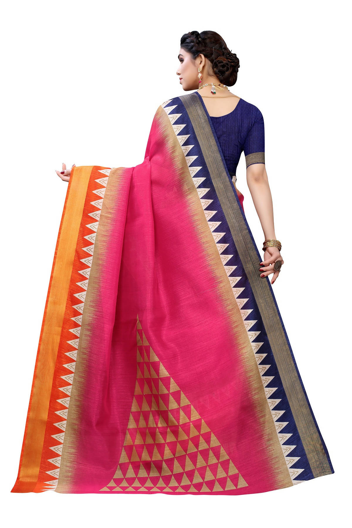 Vamika Pink & Blue Linen Jari Border Saree (GUNJAN PINK)