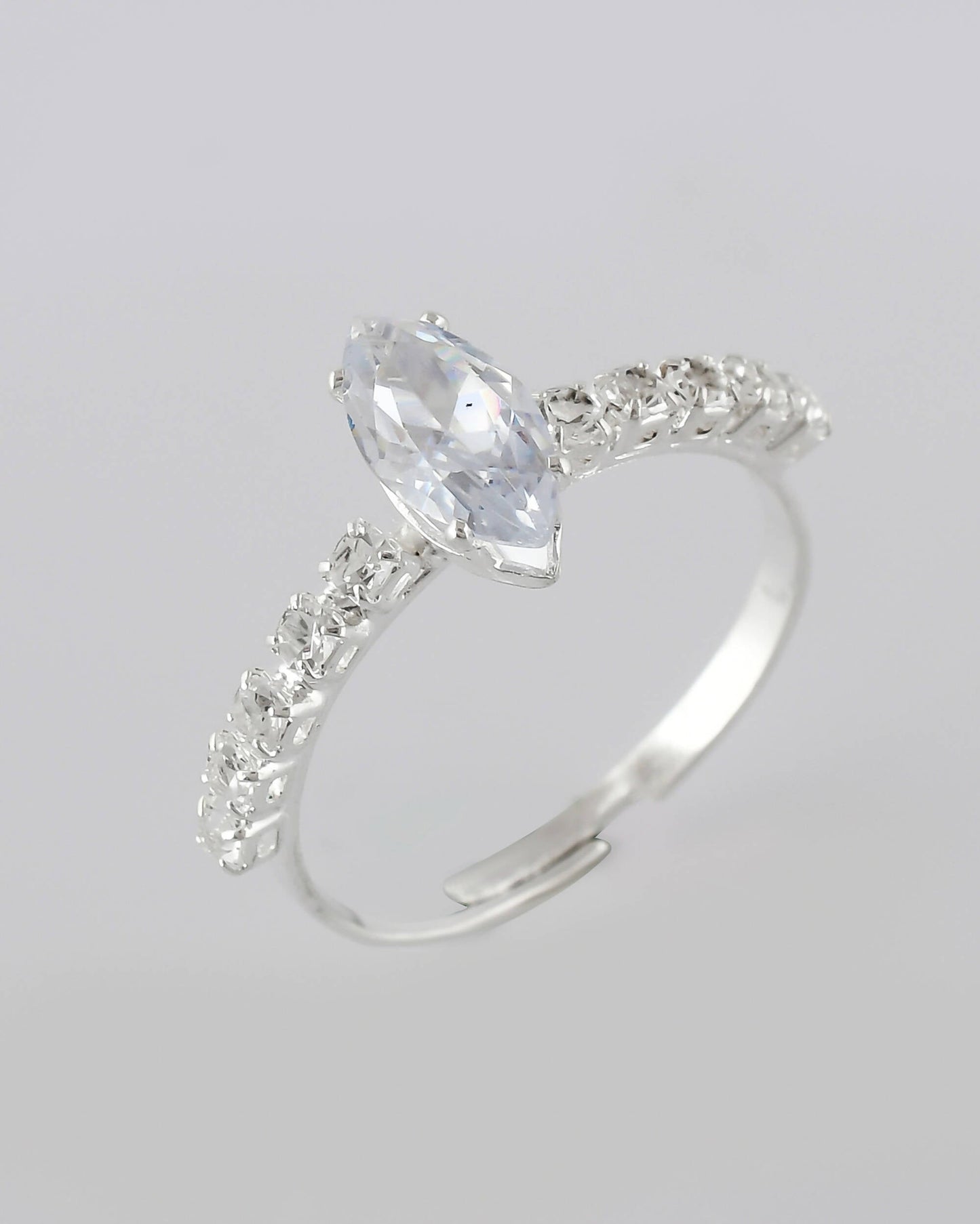 VOJ white CZ-detail Stainless Steel Cubic Zirconia Silver Plated Adjustable Finger Ring