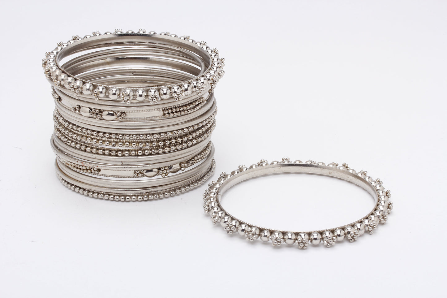 Rhodium-Plated Alloy Silver Trendy Stylish Bangle Set - The Pari