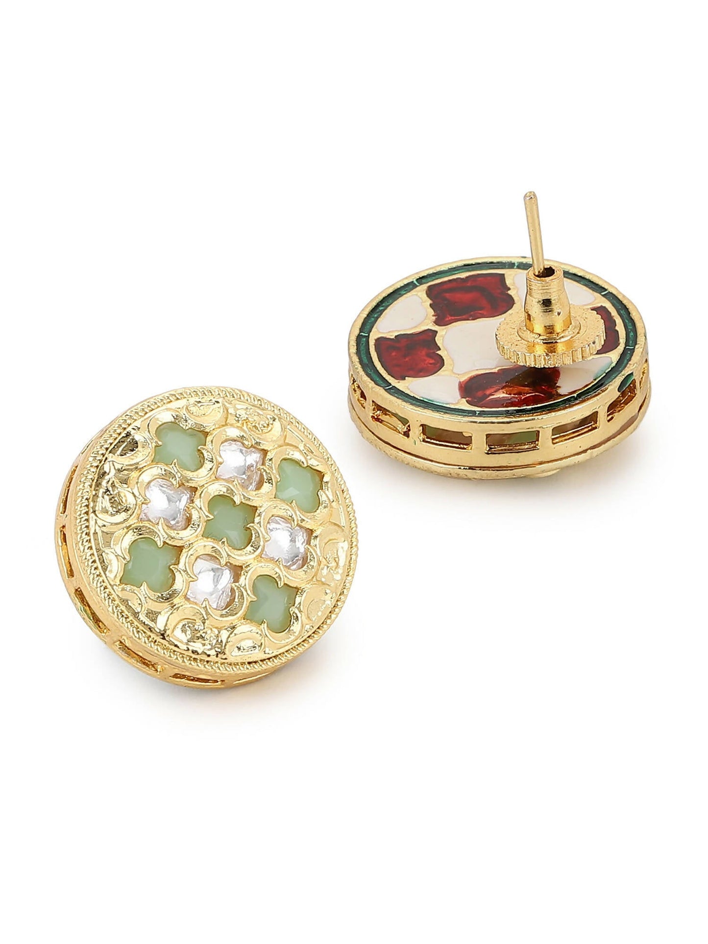 Gold-Toned Green Contemporary Gold-Polished Studs Earrings - Ruby Raang