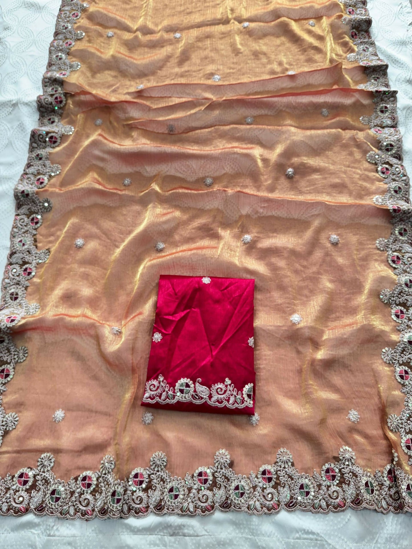 Teeya Creation New Womens Latest Party Wear Soft Chiffon Silk Saree-Peach