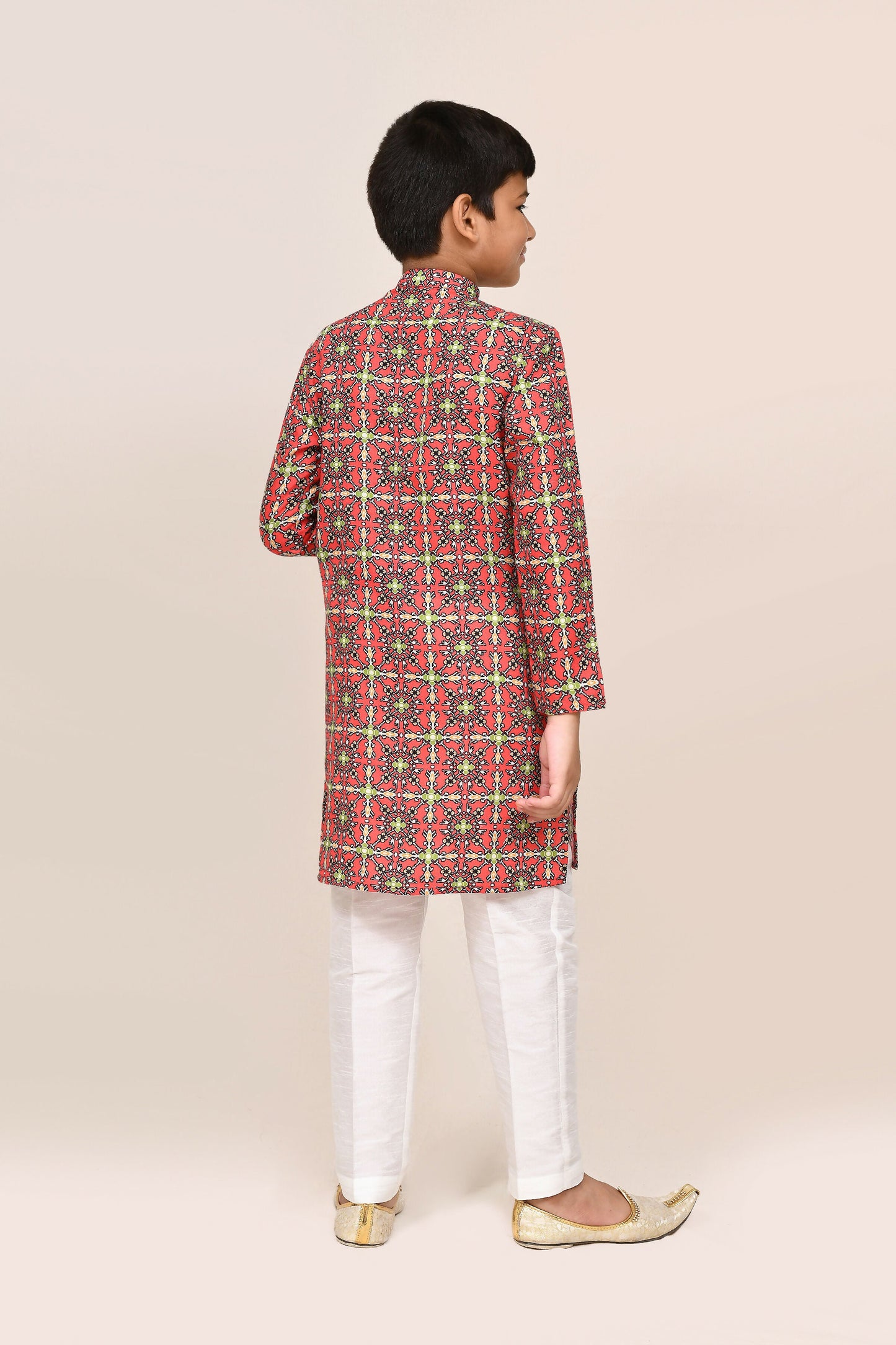 Joban Fashion Cotton Red Kurta With Straight Fit Pant