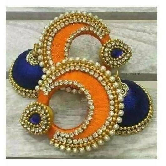 Orange and Blue Color with White Stones Earrings