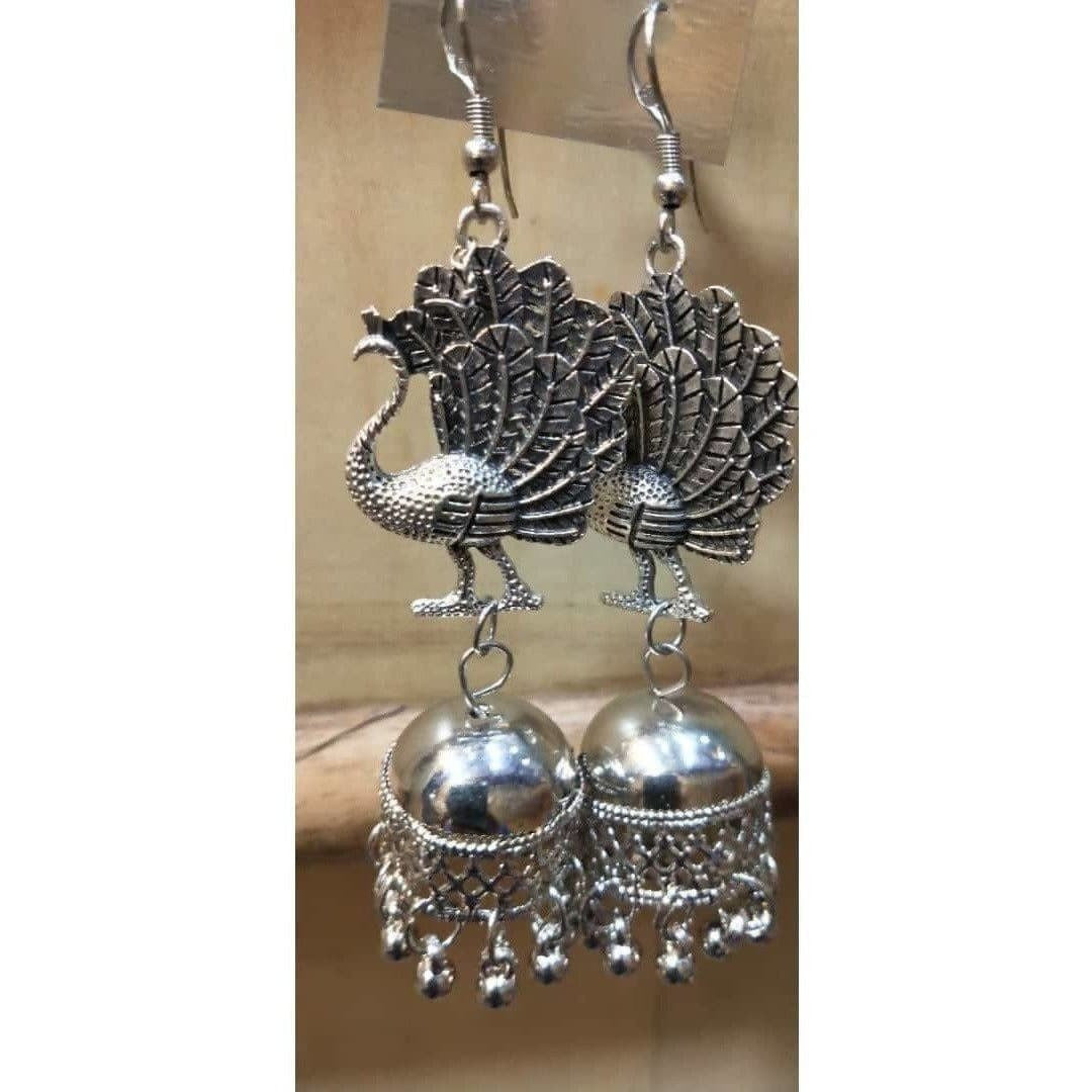 MS Fashion India Beautiful Oxidized Peacock Design Earrings Hanging Jhumkas