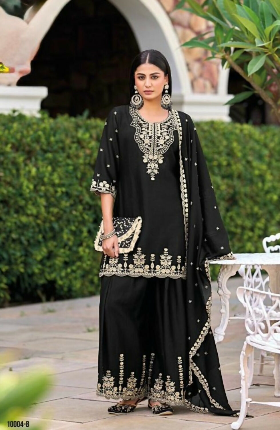 Anaita Black Chinon Readymade Palazzo Suit with Heavy Embroidery Work