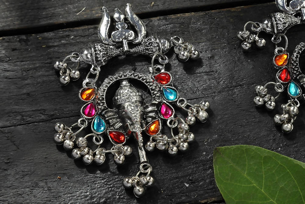 Mominos Fashion Johar Kamal Traditional Multi Kundan Ganesha Earrings