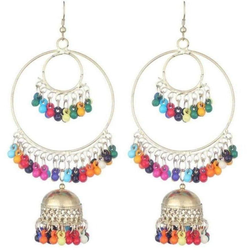 MS Fashion India Oxidized Silver Two Layered Hoop And Bali Earrings For Girls And Women
