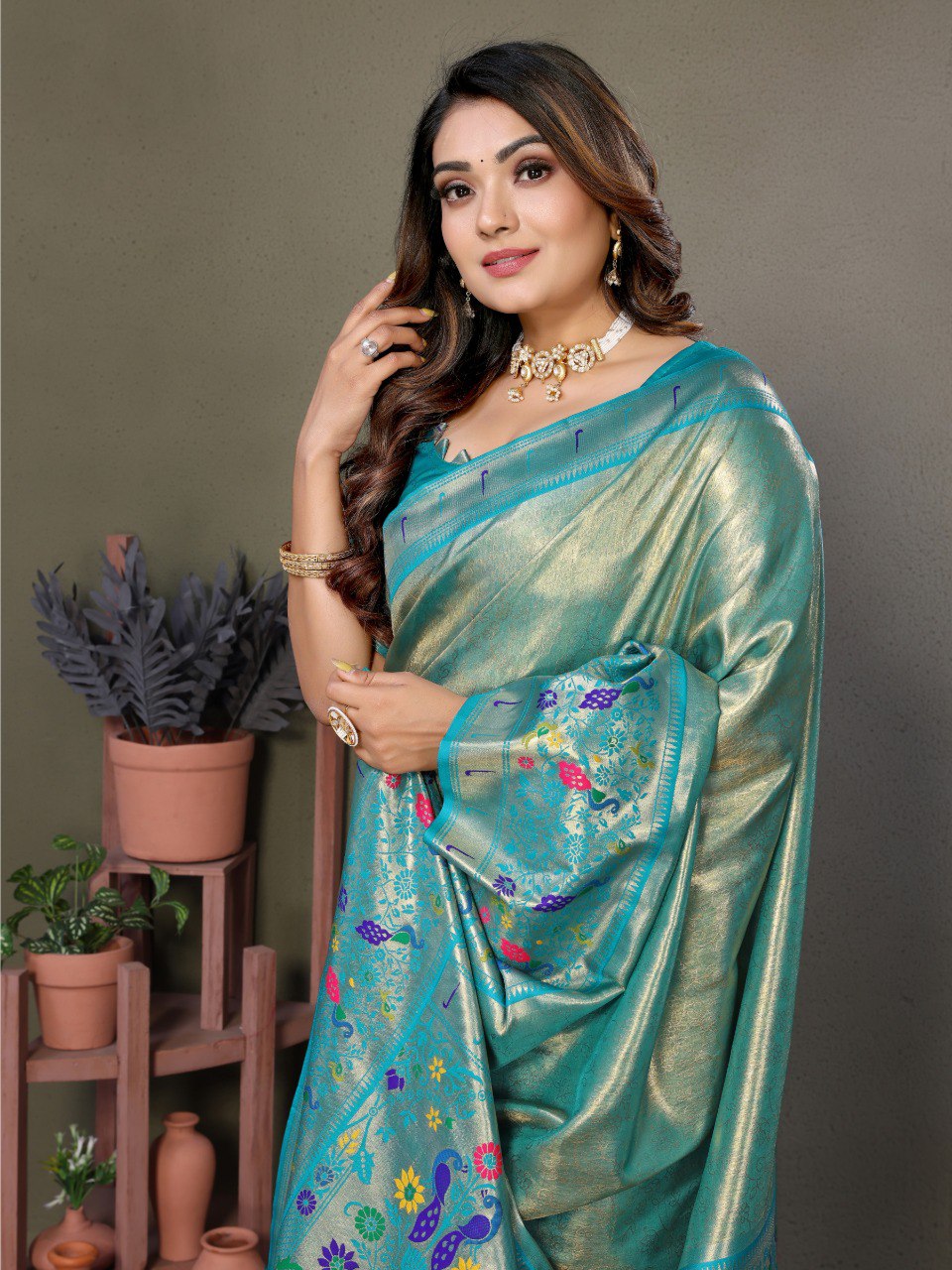 Anaita Blue Tissue Silk With Paithani Woven Saree With Blouse