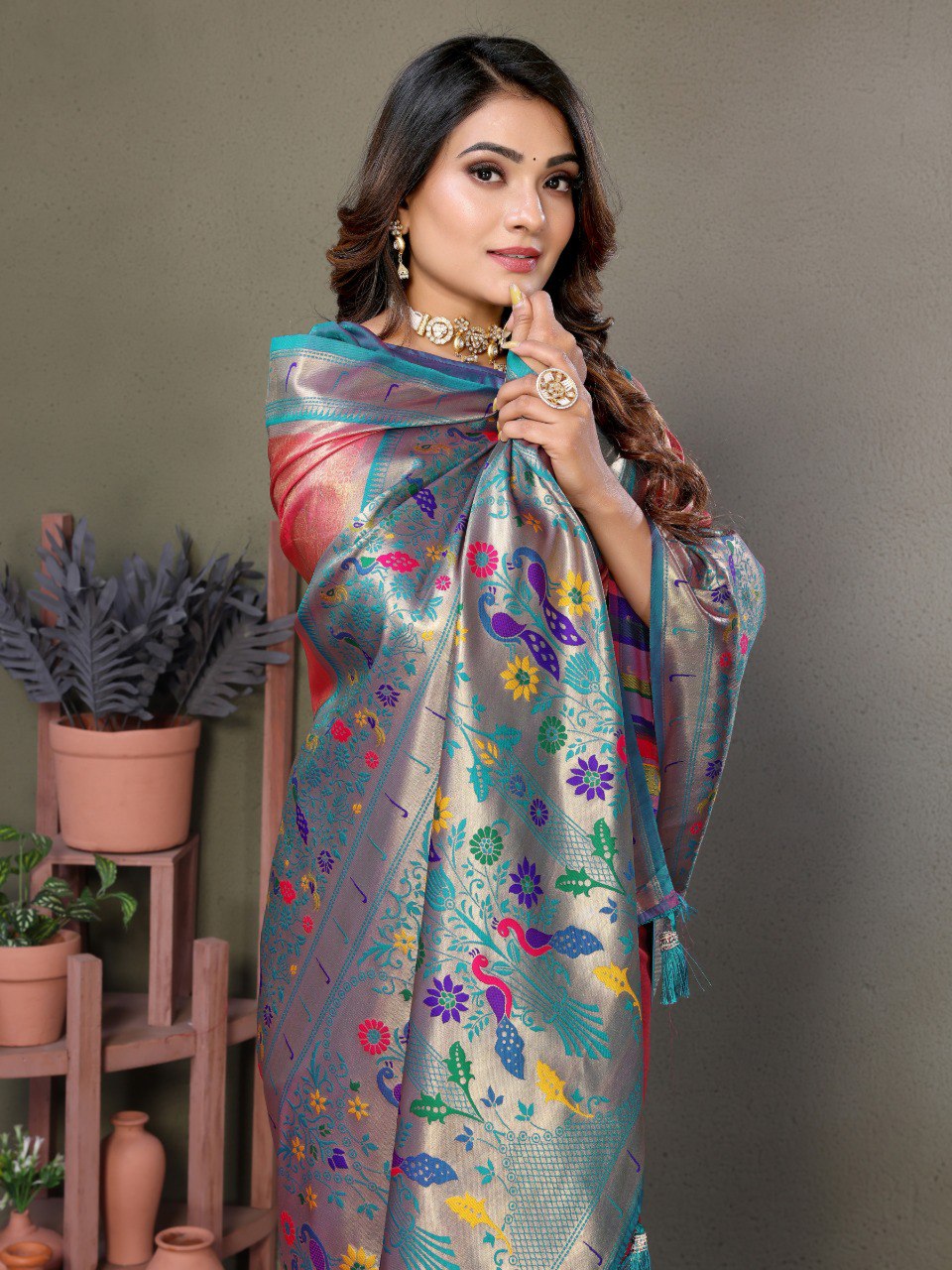 Anaita Light Pink Tissue Silk With Paithani Woven Saree With Blouse