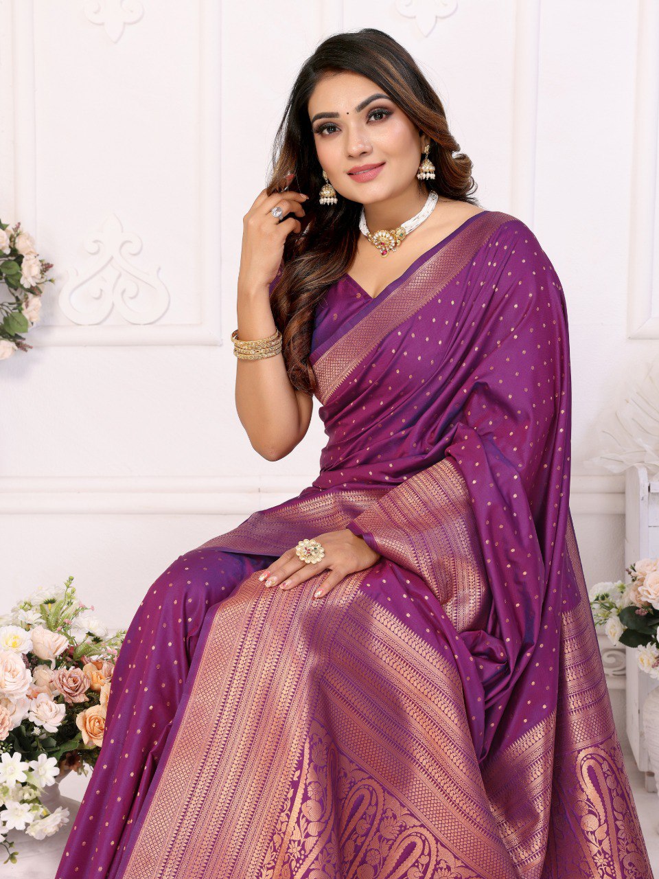 Anaita Dark Purple Silk With Zari Weaving Saree With Blouse