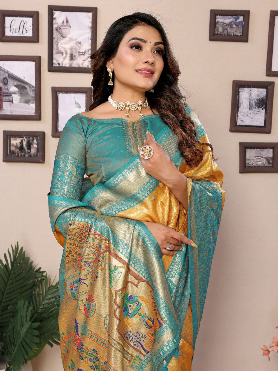 Anaita Dark Golden Tissue Silk With Weaving Saree With Blouse