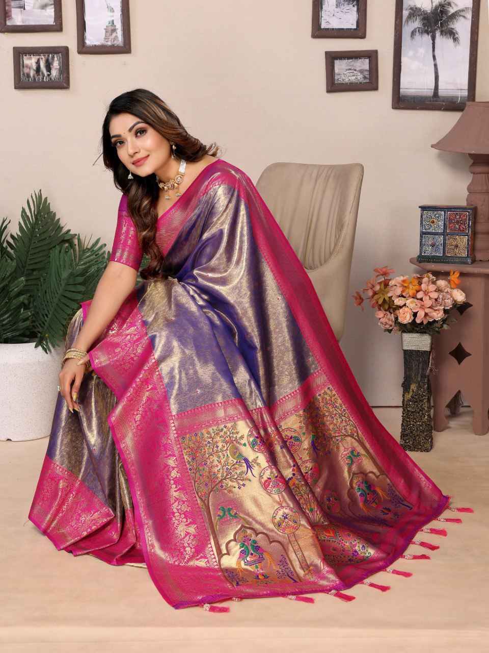 Anaita Light Blue Tissue Silk With Weaving Saree With Blouse