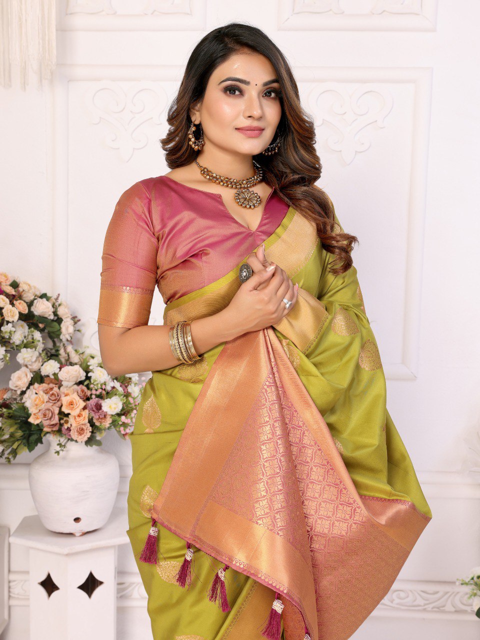 Anaita Light Green Weaving Saree With Blouse