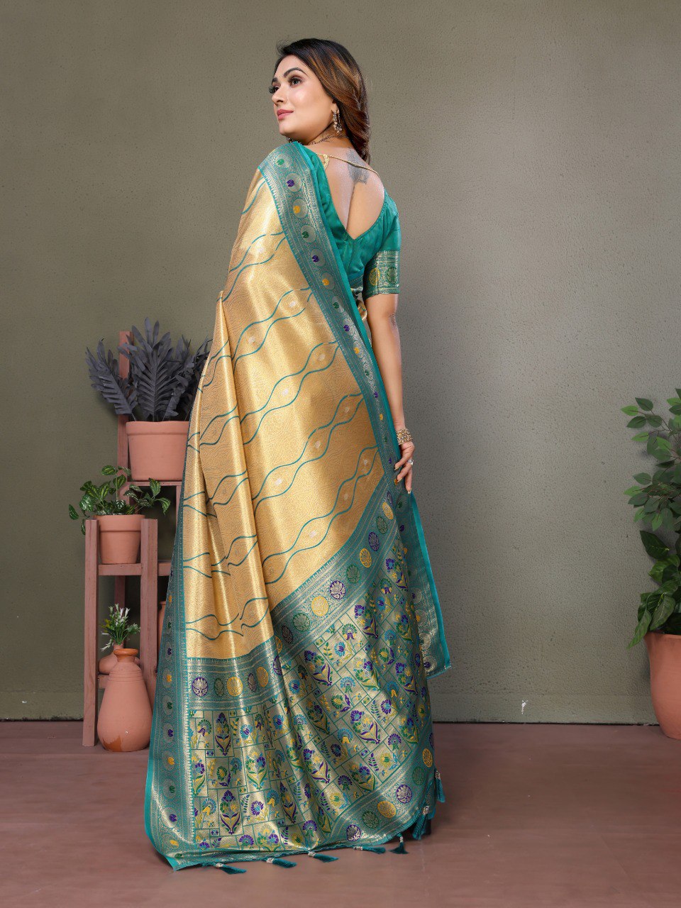 Anaita Golden Tissue Silk With Weaving Saree With Blouse