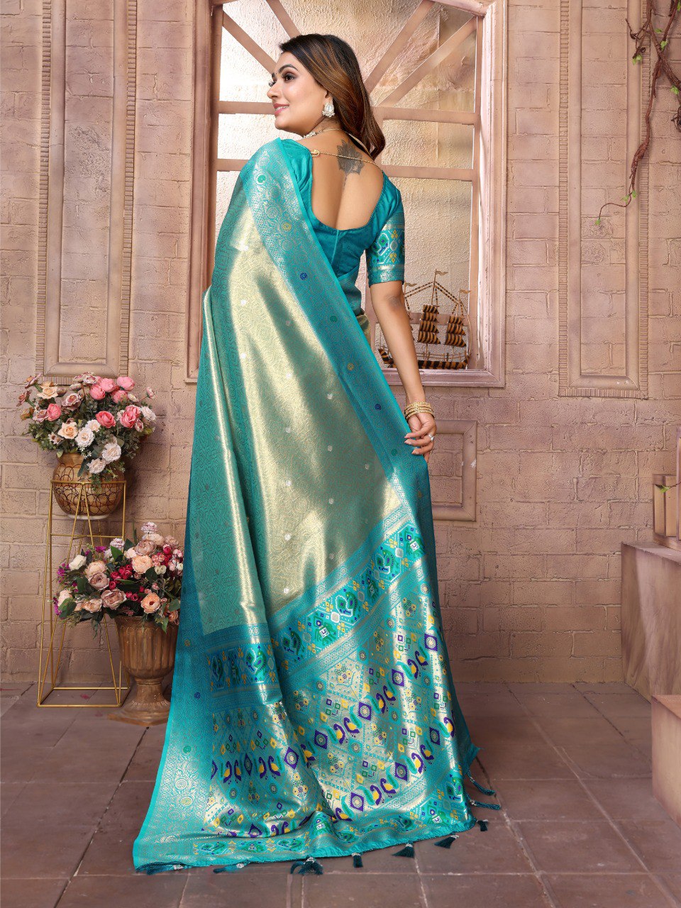 Anaita Blue Tissue Silk With Weaving Saree With Blouse