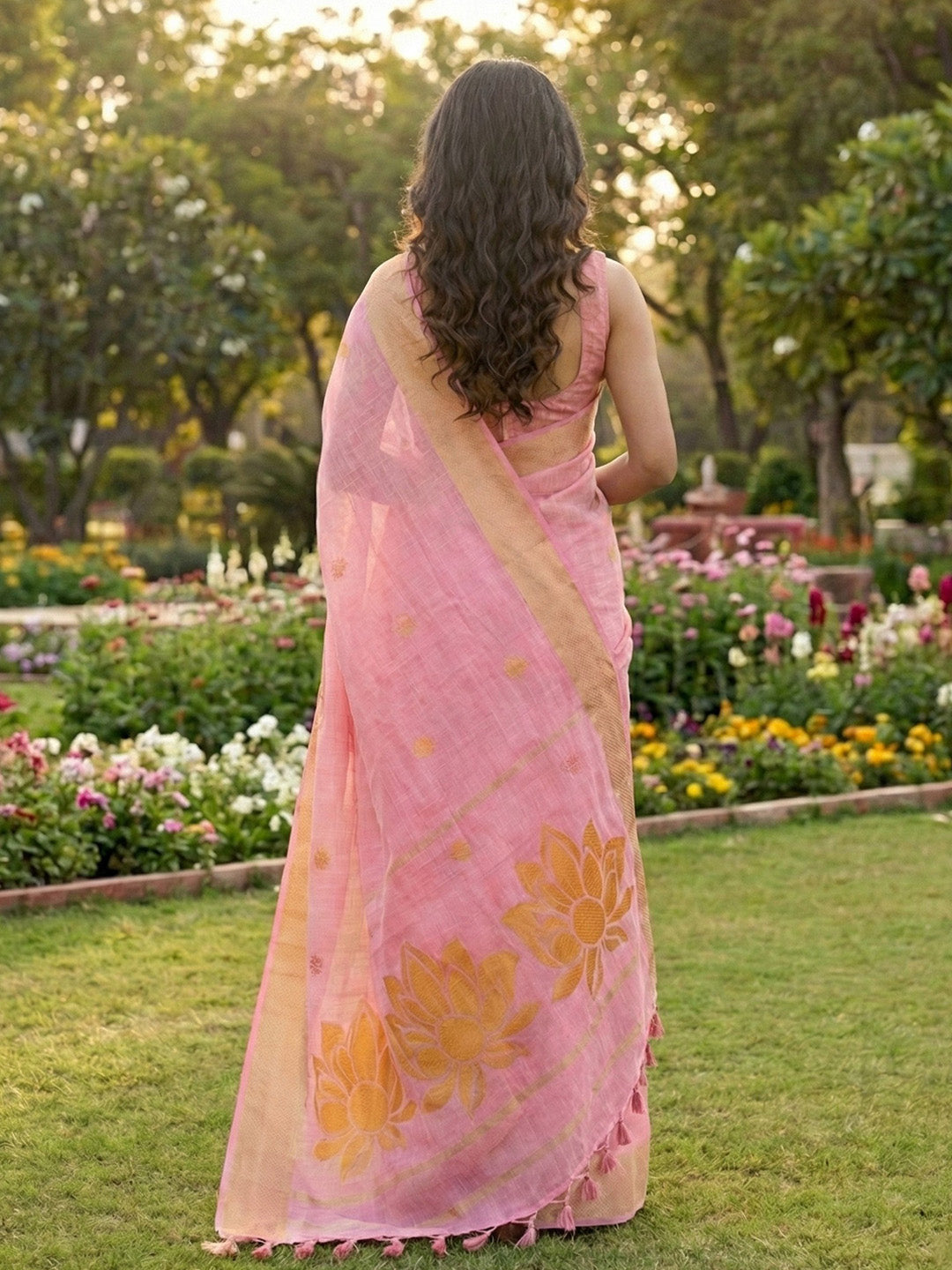 Anaita Pink Linen Saree With Blouse Piece