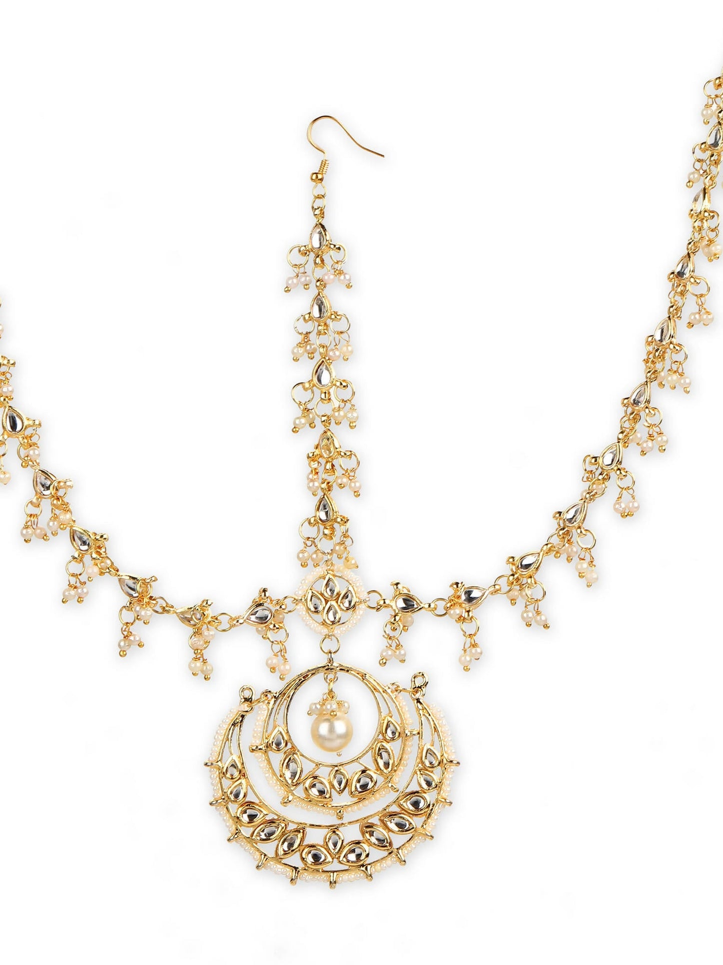 Women's Gold-Polished Kundan Mathapatti Head Jewellery - Ruby Raang